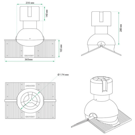 Коньковый элемент для любого типа кровли Krovent Pipe-Cone серый Ral 7024